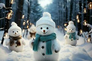 AI generated Charming snowman heralds Christmas celebration holiday cheer AI Generated photo