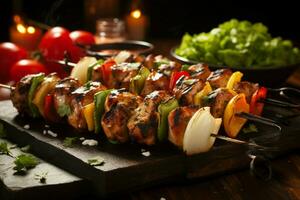 Juicy skewered seekh kababs a mouthwatering blend of spices and grilled goodness AI Generated photo