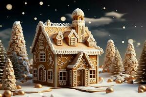 AI generated Christmas gingerbread house Magical fairy tale castle in snowy winter of sugary dreams AI Generated photo