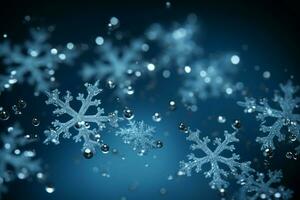 AI generated snowflakes gracefully decorating a winter wonderland Christmas snow light background AI Generated photo