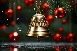 AI generated Shiny Christmas bell jingle bells ringing, spreading holiday cheer with festive joy AI Generated photo