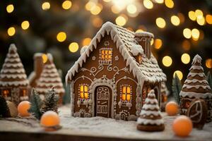 AI generated Christmas gingerbread house Magical fairy tale castle in snowy winter of sugary dreams AI Generated photo