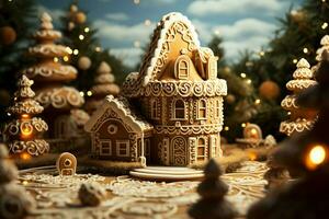AI generated Christmas gingerbread house Magical fairy tale castle in snowy winter of sugary dreams AI Generated photo