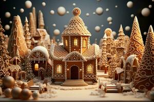 AI generated Christmas gingerbread house Magical fairy tale castle in snowy winter of sugary dreams AI Generated photo