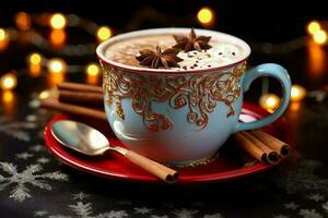 AI generated Classic hot chocolate rich warmth and creamy eggnog festive holiday Christmas  AI Generated photo