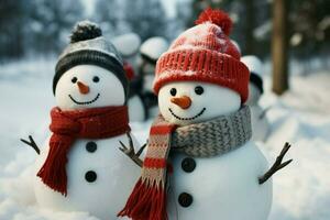 AI generated Charming snowman heralds Christmas celebration holiday cheer AI Generated photo