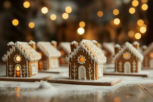 ai generado Navidad pan de jengibre casa mágico hada cuento castillo en Nevado invierno de azucarado Sueños ai generado foto