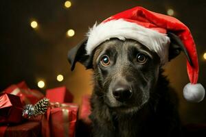 ai generado Navidad festividades con un amable perro celebrando con festivo decoraciones y fiesta alegría ai generado foto