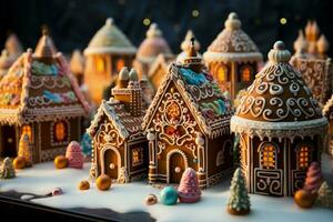 AI generated Christmas gingerbread house Magical fairy tale castle in snowy winter of sugary dreams AI Generated photo