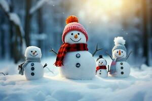 AI generated Charming snowman heralds Christmas celebration holiday cheer AI Generated photo