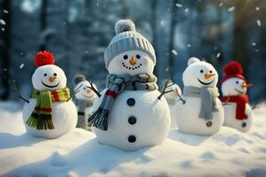 AI generated Charming snowman heralds Christmas celebration holiday cheer AI Generated photo