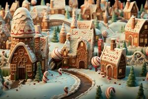 AI generated Christmas gingerbread house Magical fairy tale castle in snowy winter of sugary dreams AI Generated photo