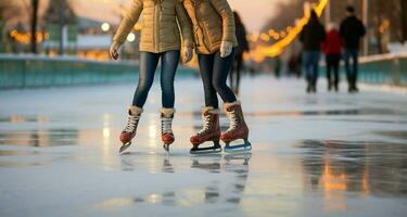 ai generado festivo hielo Patinaje un invierno alegría ese capturas el Navidad espíritu ai generado foto