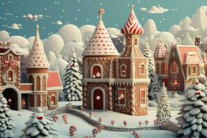 AI generated Christmas gingerbread house Magical fairy tale castle in snowy winter of sugary dreams AI Generated photo