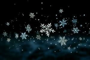 AI generated snowflakes gracefully decorating a winter wonderland Christmas snow light background AI Generated photo