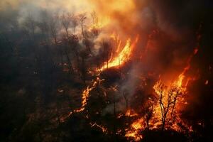 wildfire forest fire Engulfs Woods Fire Spreads Wildly AI Generated photo