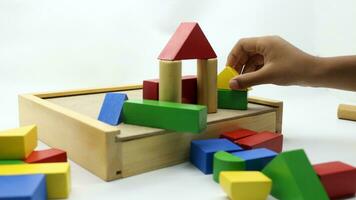 Colorful wooden puzzle toys being assembled photo