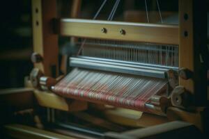 artesano mano telar con tejido textil foto