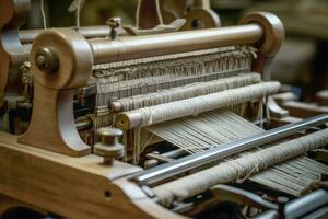 Vintage Wooden Hand Loom in Operation photo