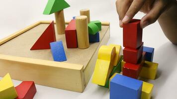 Colorful wooden puzzle toys being assembled photo