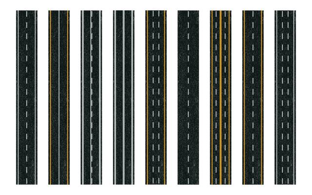 Asphalt road texture with road marking, paved road with dividing strips vector illustration.