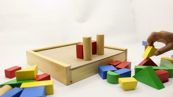 Colorful wooden puzzle toys being assembled photo