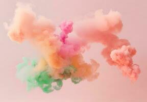 AI generated abstract figures of smoke and steam of colors on a white and pale pink background photo