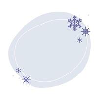 Christmas winter hand drawn pastel lilac circle frame with snowflakes. Modern minimalist aesthetic holiday element. Vector sparkle for social media or poster design