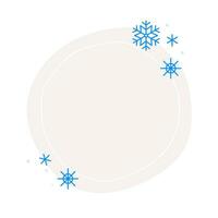 Christmas winter hand drawn beige circle frame with snowflakes. Modern minimalist aesthetic holiday element. Vector sparkle for social media or poster design, simple decorative boho style border