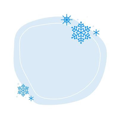 Christmas winter hand drawn blue circle frame with snowflakes. Modern minimalist aesthetic holiday element. Vector sparkle for social media or poster design, simple decorative boho style border