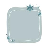 Christmas winter hand drawn pastel green square frame with snowflakes. Modern minimalist aesthetic holiday element. Vector sparkle for social media or poster design