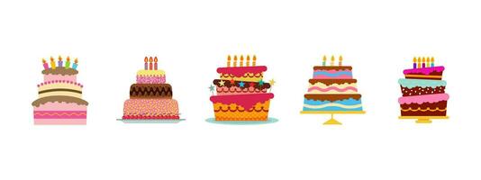 Sweet birthday cakes with burning candles vector