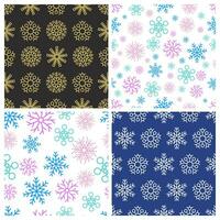 Seamless background with snowflakes. Set of four Christmas and New Year backdrops. Christmas decoration elements. Vector illustration.