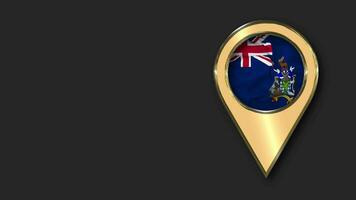 sur Georgia y el sur emparedado islas, sgssi oro ubicación icono bandera sin costura serpenteado ondulación, espacio en izquierda lado para diseño o información, 3d representación video