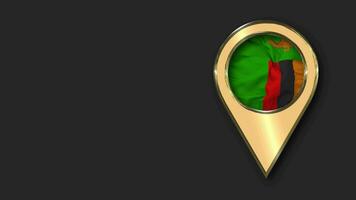 Zambia Gold Location Icon Flag Seamless Looped Waving, Space on Left Side for Design or Information, 3D Rendering video