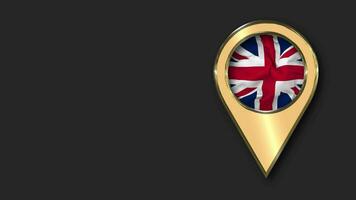 United Kingdom Gold Location Icon Flag Seamless Looped Waving, Space on Left Side for Design or Information, 3D Rendering video