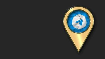 Telegram Gold Location Icon Flag Seamless Looped Waving, Space on Left Side for Design or Information, 3D Rendering video