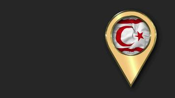 Northern Cyprus Gold Location Icon Flag Seamless Looped Waving, Space on Left Side for Design or Information, 3D Rendering video