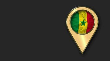 Senegal Gold Location Icon Flag Seamless Looped Waving, Space on Left Side for Design or Information, 3D Rendering video