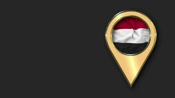 Yemen Gold Location Icon Flag Seamless Looped Waving, Space on Left Side for Design or Information, 3D Rendering video