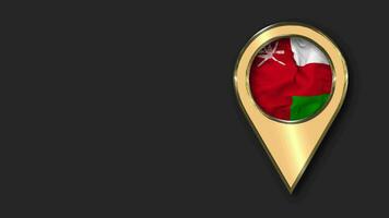 Oman Gold Location Icon Flag Seamless Looped Waving, Space on Left Side for Design or Information, 3D Rendering video