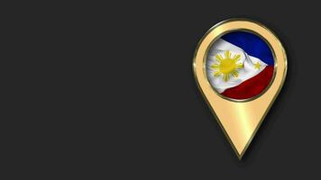 Filippine oro Posizione icona bandiera senza soluzione di continuità loop agitando, spazio su sinistra lato per design o informazione, 3d interpretazione video