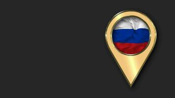 Rússia ouro localização ícone bandeira desatado em loop acenando, espaço em esquerda lado para Projeto ou Informação, 3d Renderização video
