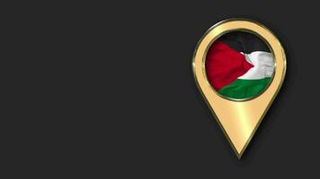 Palestine Gold Location Icon Flag Seamless Looped Waving, Space on Left Side for Design or Information, 3D Rendering video