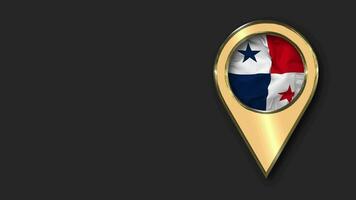 Panama Gold Location Icon Flag Seamless Looped Waving, Space on Left Side for Design or Information, 3D Rendering video