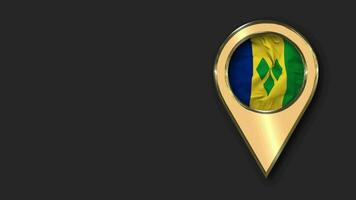 Saint Vincent and the Grenadines Gold Location Icon Flag Seamless Looped Waving, Space on Left Side for Design or Information, 3D Rendering video