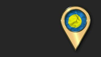 Palau Gold Location Icon Flag Seamless Looped Waving, Space on Left Side for Design or Information, 3D Rendering video