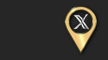 Twitter X Logo Gold Location Icon Flag Seamless Looped Waving, Space on Left Side for Design or Information, 3D Rendering video