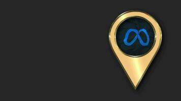 Meta Gold Location Icon Flag Seamless Looped Waving, Space on Left Side for Design or Information, 3D Rendering video