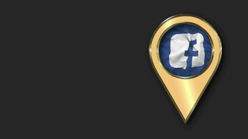 Facebook, FB Gold Location Icon Flag Seamless Looped Waving, Space on Left Side for Design or Information, 3D Rendering video